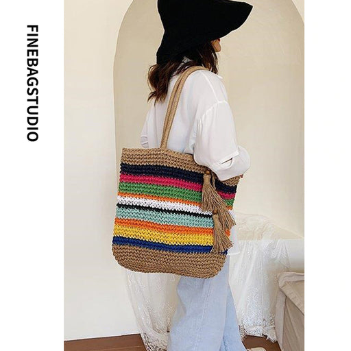 Women Straw Bags Summer Beach Large Tote Bag Handmade Woven Shoulder  Crossbody Handbag