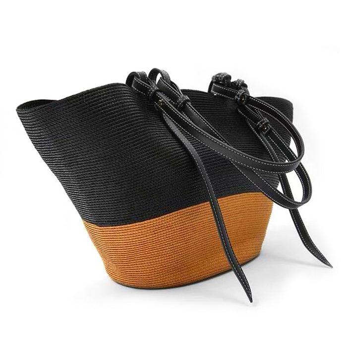 FinebagStudio Color Block Large Straw Shoulder Bag Woven Summer Beach —  finebagstudios
